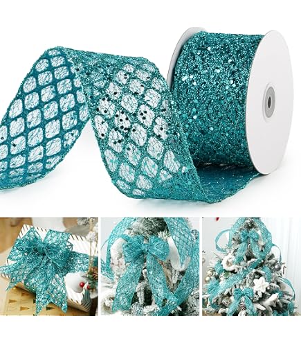 Morex Ribbon Nastro Trumpeter Con Filo: Nylon Con Piume Di Pavone Glitterate, Turchese, 6,8 Cm X 20 M, Per Decorazioni E Regali