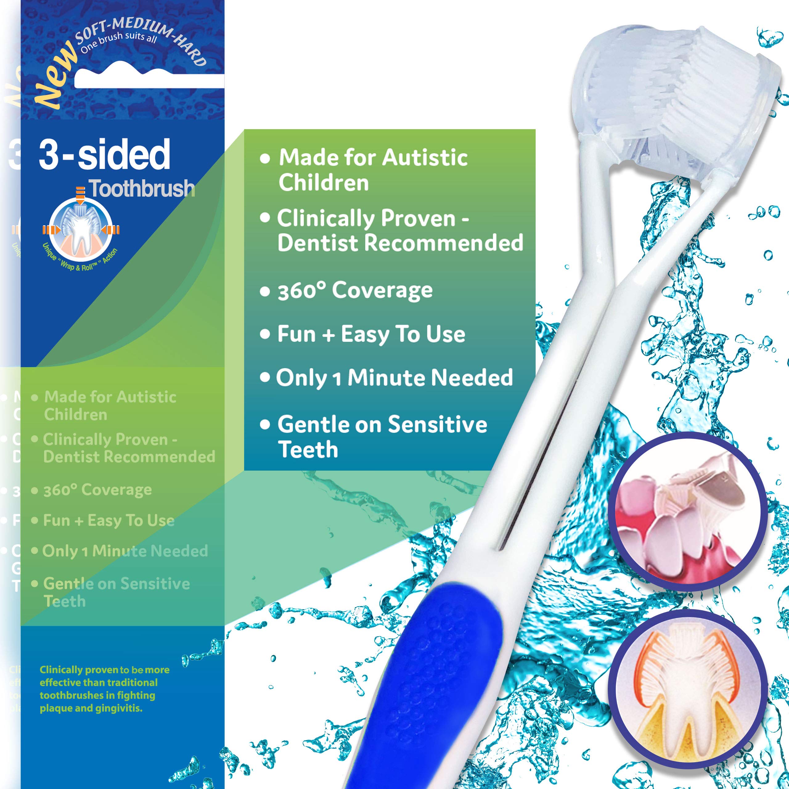 Buy bA1 Sensory 3 Sided Autism Toothbrush for Special Needs Kids