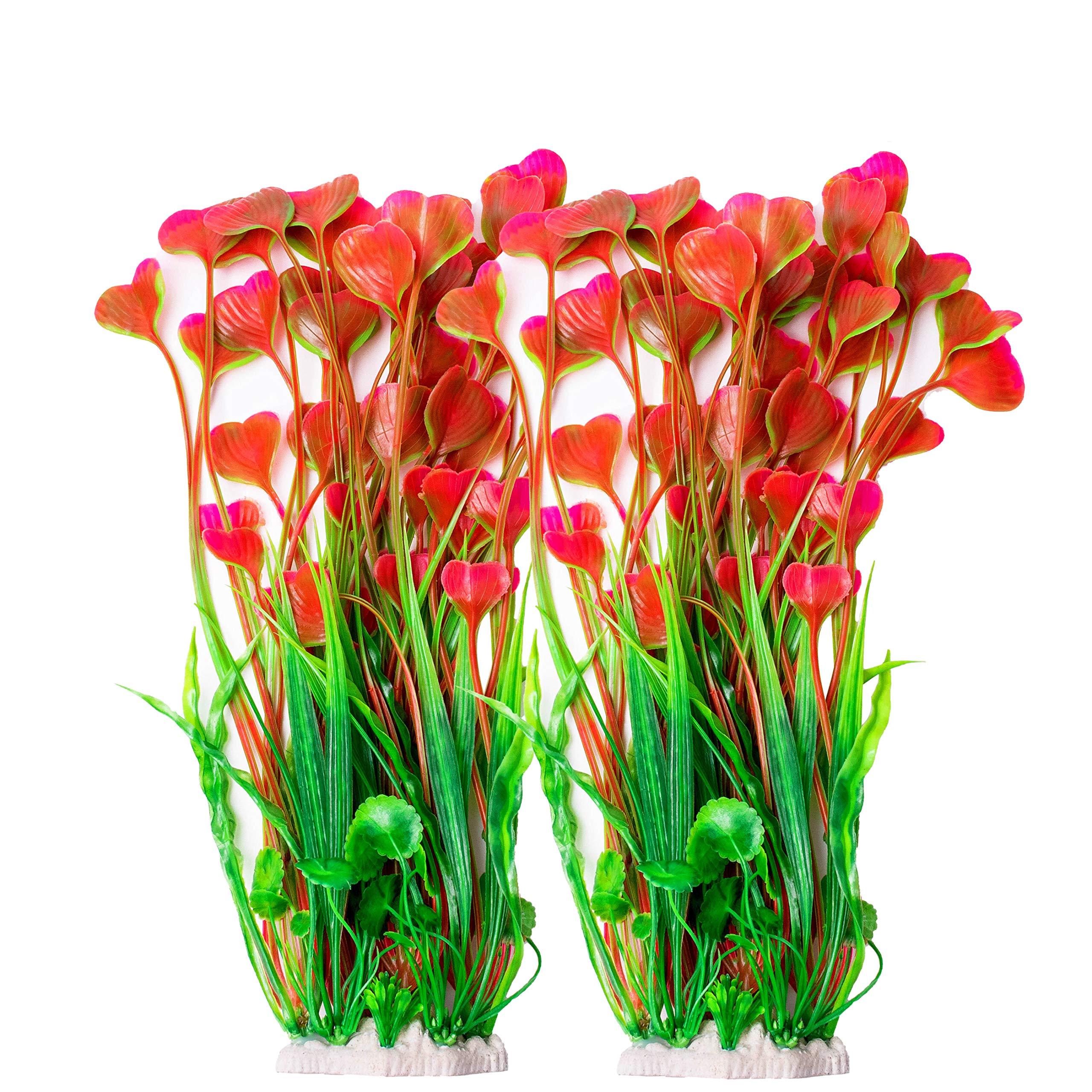 BEGONDIS 2 Pcs Artificial Water Plants, Fish Tank Aquarium Decorations, Made of Soft Plastic, Safe for All Fish & Pets (Large Plant - Red)