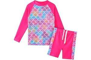 TFJH E Girls Swimsuit UPF 50+ UV Two Piece Long Sleeve Swimwear Rash Guard Sets 3-12Y