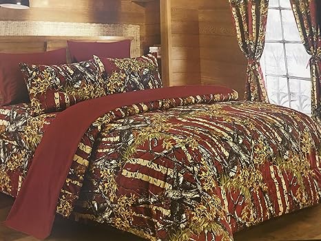 Amazon Com Rc The Woods Premium Microfiber Camo 4 Pcs Printed Sheet Set Burgundy Queen Size Home Kitchen