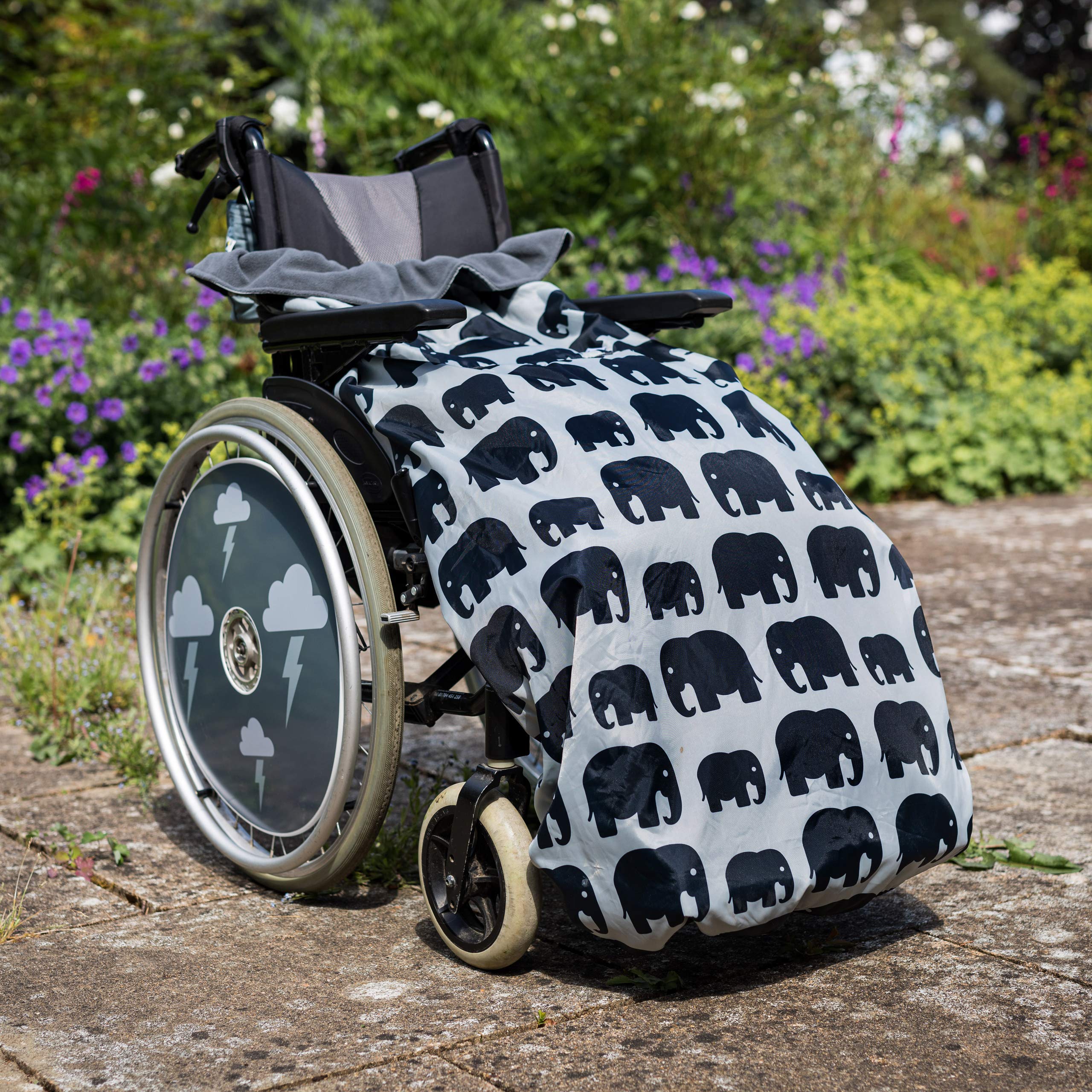 BundleBean - Fleece-Lined Wheelchair Cosy Cover (Grey Elephant) - Adult Size 100% Waterproof Rain Cover for Wheelchair Users, Universal Fit for Manual and Powered Wheelchairs, Easy to Fit, Blanket