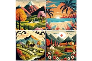 DASKALL Paint by Numbers Kit Kids - 4 Pack 7.8" Sunset Farmers River Beach Crafts LandscapeTheme for Girls 6-12 Spark Creativity Artistic Talent