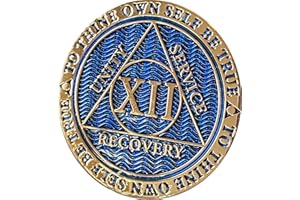 RecoveryChip 12 Year AA Medallion Dusty Blue Color Gold Plated Chip XII