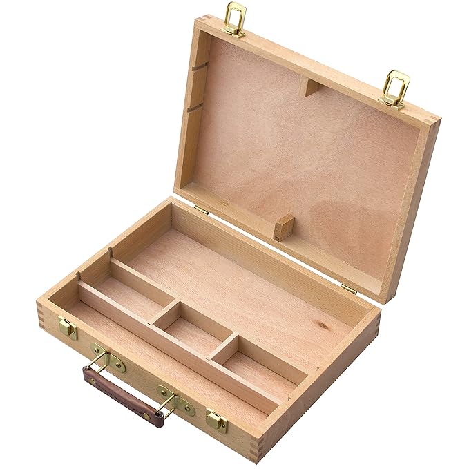 MyGift Top Handle Portable Wooden Arts/Crafts Supplies Storage