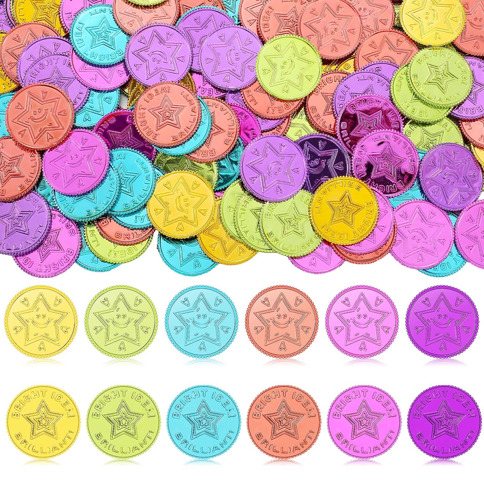 Photo 1 of Tondiamo 240 Pcs Colorful Star Coins Bulk Bright Idea! Coins Plastic Coins Reward Tokens Double Sided Coins Incentive Behavior Encouragement Coins for Teacher School Classroom Family