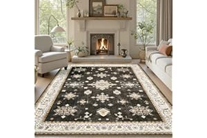 Brown 6x9 Living Room Area Rug,Washable Vintage Carpet Non Slip Indoor Rug Tapis Salon,Retro Traditional Accent Throw Low Pil