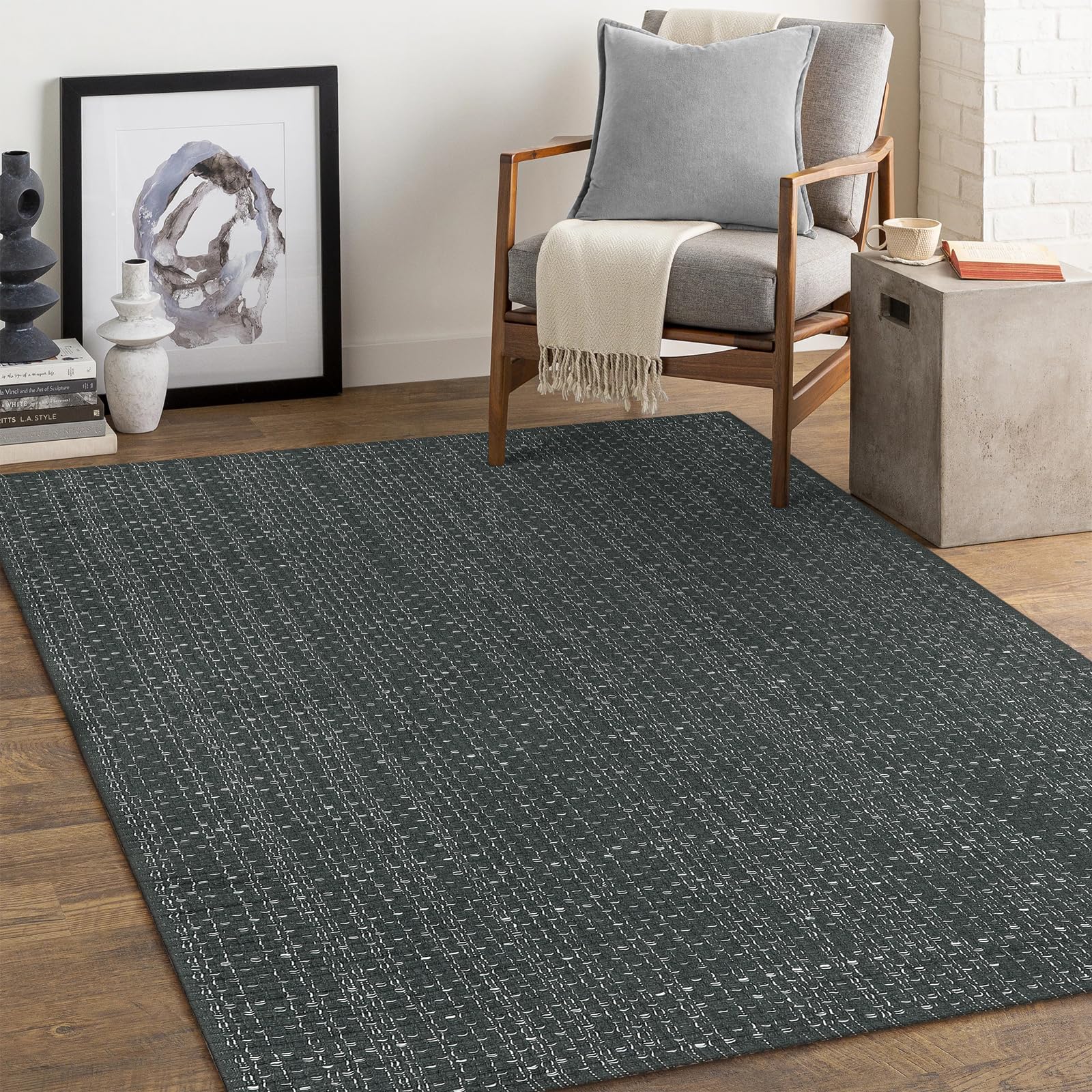 Photo 1 of Seavish Washable Area Rug 4x6, Low Pile Cotton Woven Living Room Rug, Grey Accent Braided Rugs for Bedroom, Indoor Outdoor Floor Carpet for Patio Nursery Office Playroom Entryway