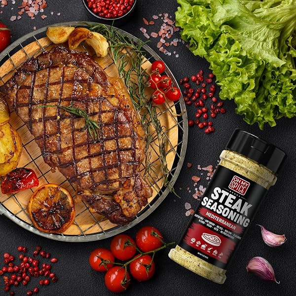 STEAK SEASONING PIZZA SEASONING BLEND MIX – GLUTEN FREE & LOW SODIUM ITALIAN SEASONINGS FOR BEEF & RIBEYE STEAKS. MEDITERRANEAN SPICES FOR COOKING. MEAT SEASONINGS FOR GRILLING. STEAK RUB SALT. 5.5OZ