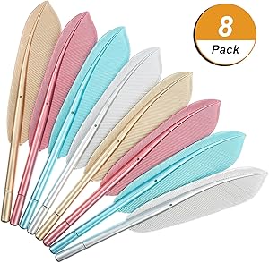 Frienda 8 Pieces Feather Pens Rollerball Pen Artificial Wing Feather Ballpoint Ink Pens Gel Pens Creative Office Supplies