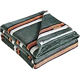 Wrangler - Twin Size Blanket, Super Soft & Reversible Plush Fleece Bedding, Throw Blanket for Couch or Bed (Western Saddle Stripe Green)