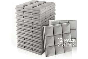 Fstop Labs Acoustic Foam Panels, 12 Pack Grey 2" X 12" X 12" Mushroom Studio Wedge Tiles, Sound Panels Sound Proof Foam Panels Sound Proofing Padding For Wall