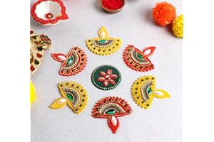 ARTISENIA Handmade Diya Multicolor Acrylic Diwali Rangoli Floor Decorations Table Decoration Studded Stones Sequins Traditional Festive Home Door Décor | Floor Wall Stickers RV-027