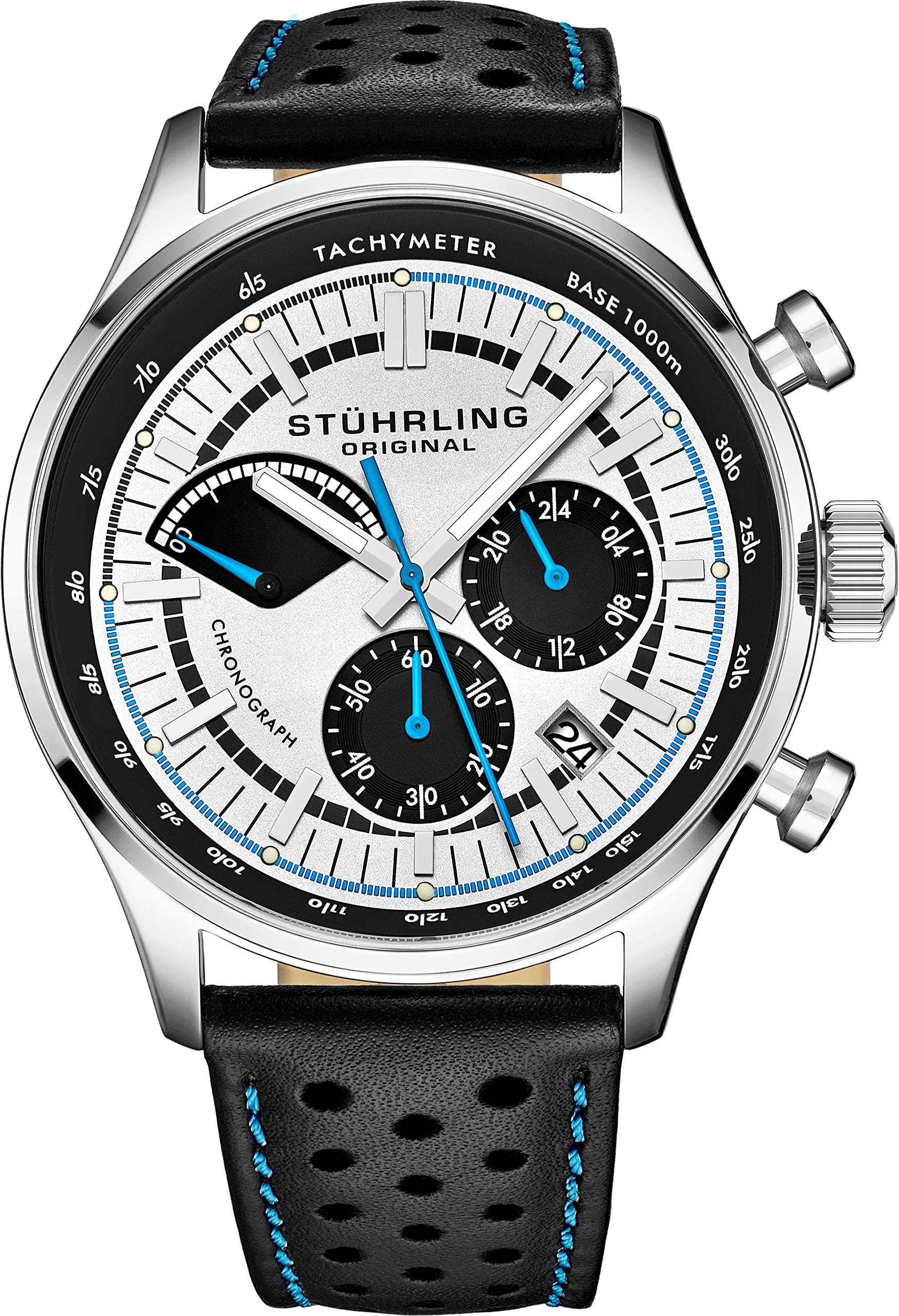 Stuhrling Original Men's Leather Tachymeter Watch - Stainless Steel Case - Analog Dial with Date 934 Watches for Men Collection
