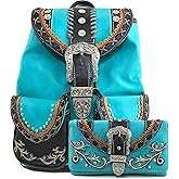 Justin West Trendy Western Rhinestone Leather Conceal Carry Top Handle Backpack Purse