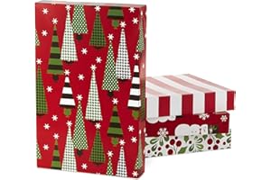 Hallmark Medium Christmas Gift Boxes with Lids (12 Shirt Boxes, 4 Designs: Trees, Stripes, Snowmen, Holly) for Christmas, Holiday Parties, Hostess Gifts