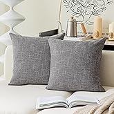 Kevin Textile Square Throw Pillow Cover, Linen Soft Cushion Covers, 24" x 24" Farmhouse Pillowcase, Home Decor Decorations for Sofa Couch, Set of 2, Dark Grey