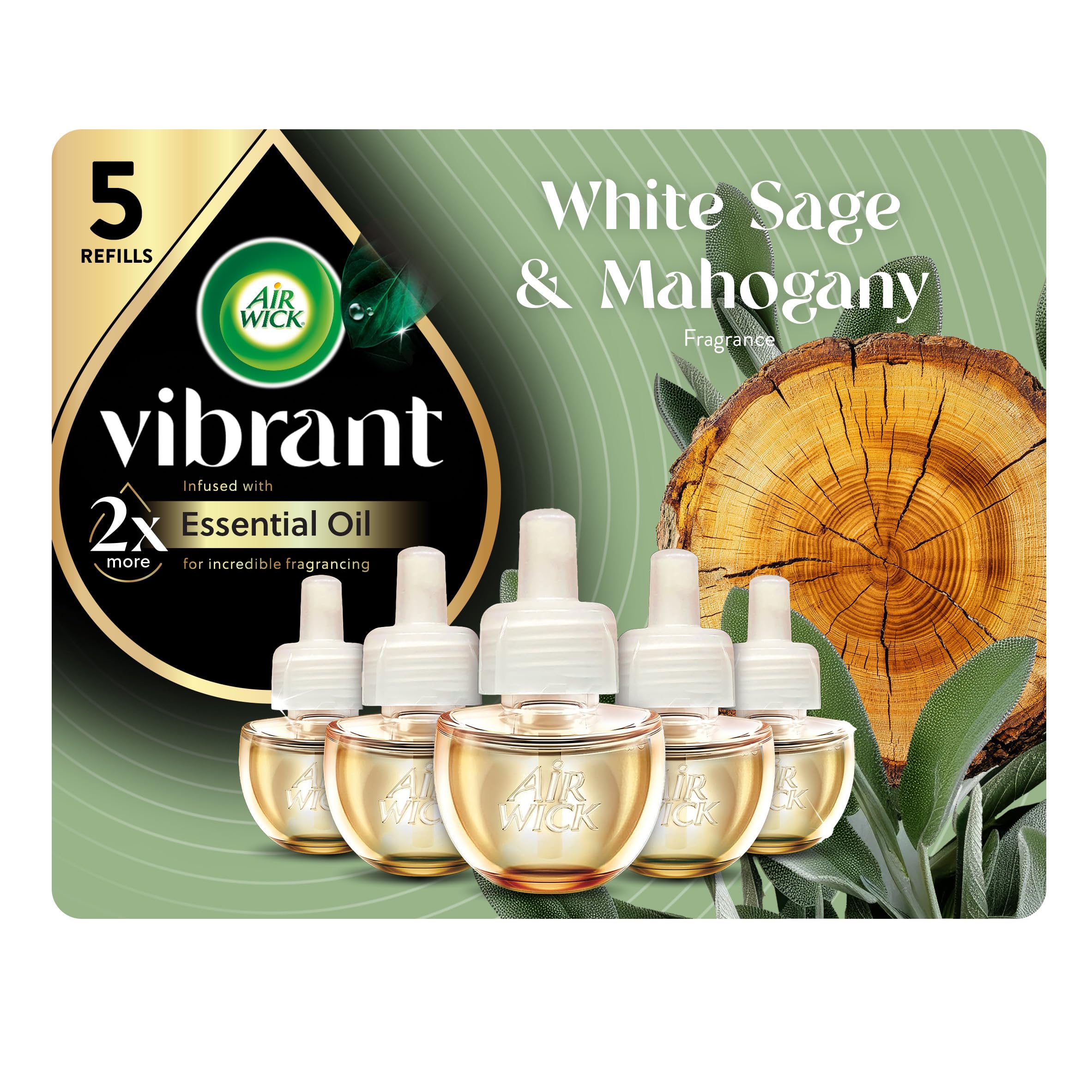 View 1 of ***ONLY THREE**
Air Wick Plug in Scented Oil Refill, 5ct, White Sage & Mahogany, Air Freshener, Essential Oils