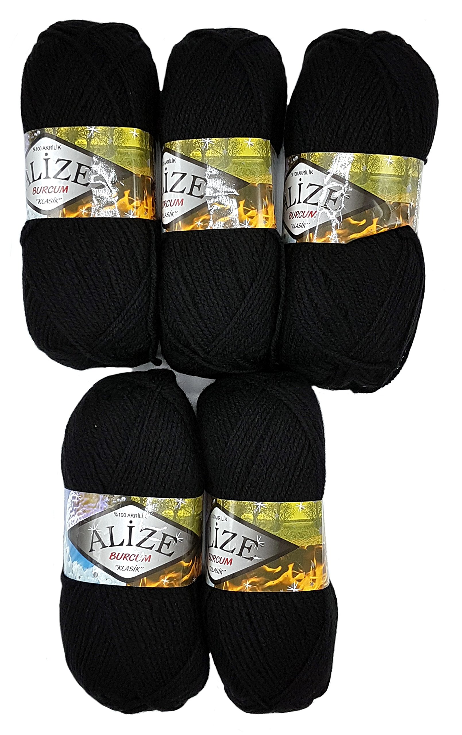 Alize Burcum Klasik 5 Packs of 100g Wool Plain 500 g Wool Plain - black