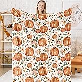 JarThenaAMCS Floral Pumpkin Fuzzy Flannel Blanket 60 x 50 Inch Fall Throw Blanket Watercolor Autumn Flower Blanket for Thanksgiving Farmhouse Home Chair Sofa Couch Bed