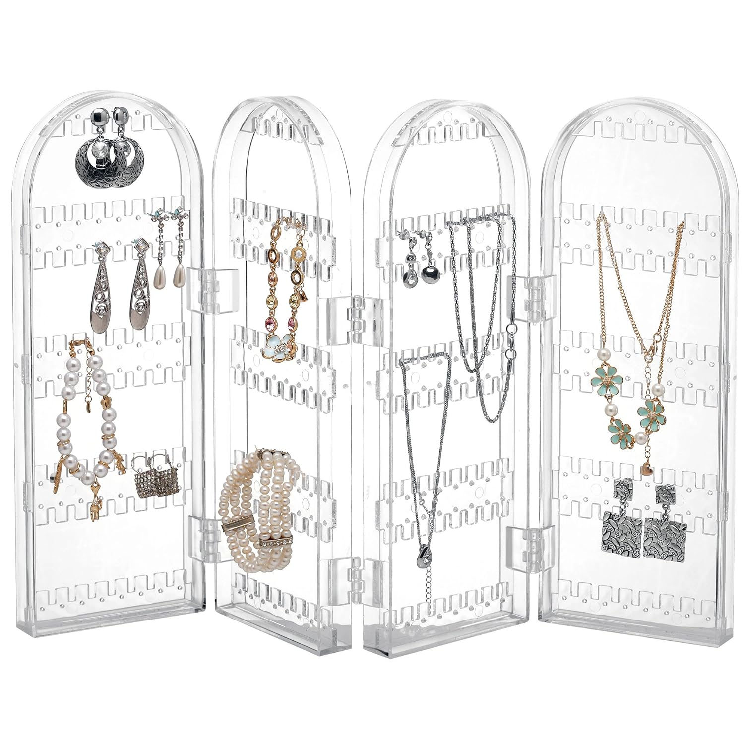 Beautify Foldable Jewelry Hanger Stand Earring Organizer, Necklace Holder and Bracelet Holder Display Rack - Acrylic