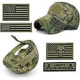 Loneshark Tactical Military Mens Camo Baseball Hat with American Flag Skull Patch Patriotic Operator Camouflage Cap for Women