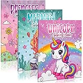 ZICOTO Fun Coloring Books for Kids Set of 3 - Princess, Unicorn &amp; Mermaid | Cute Coloring Book for Girls Ages 4-8 - Easy to Color Toddler Gift for Christmas with Magical Themes for Little Princess 1-3