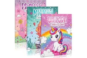 ZICOTO Fun Coloring Books for Kids Set of 3 – Cute Princess, Unicorn & Mermaid Coloring Book for Girls Ages 4–8 – Easy to Color Gift with Magical Themes for Your Creative Little Princess