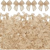 Syhood 150 Pieces Christmas Mini Gingham Ribbon Bow Checkered Burlap Buffalo Plaid Bow Tiny Winter Christmas Ornament for Home Xmas Trees Wreath Appliques Gifts Sewing DIY Craft Decor(Linen)