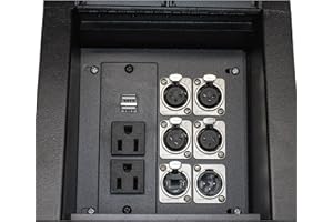 MCSPROAUDIO Pro Audio Recessed Stage Floor Box with Passthrough Connectors (with 110v, 4 Female 3 Pin XLR, 1 Male XLR, Ethernet RJ45)