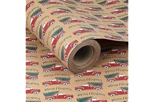RUSPEPA Christmas Wrapping Paper, Kraft Paper Roll - Car and Christmas Tree Design - 24 inches x 100 feet, Jumbo Wrap Paper R