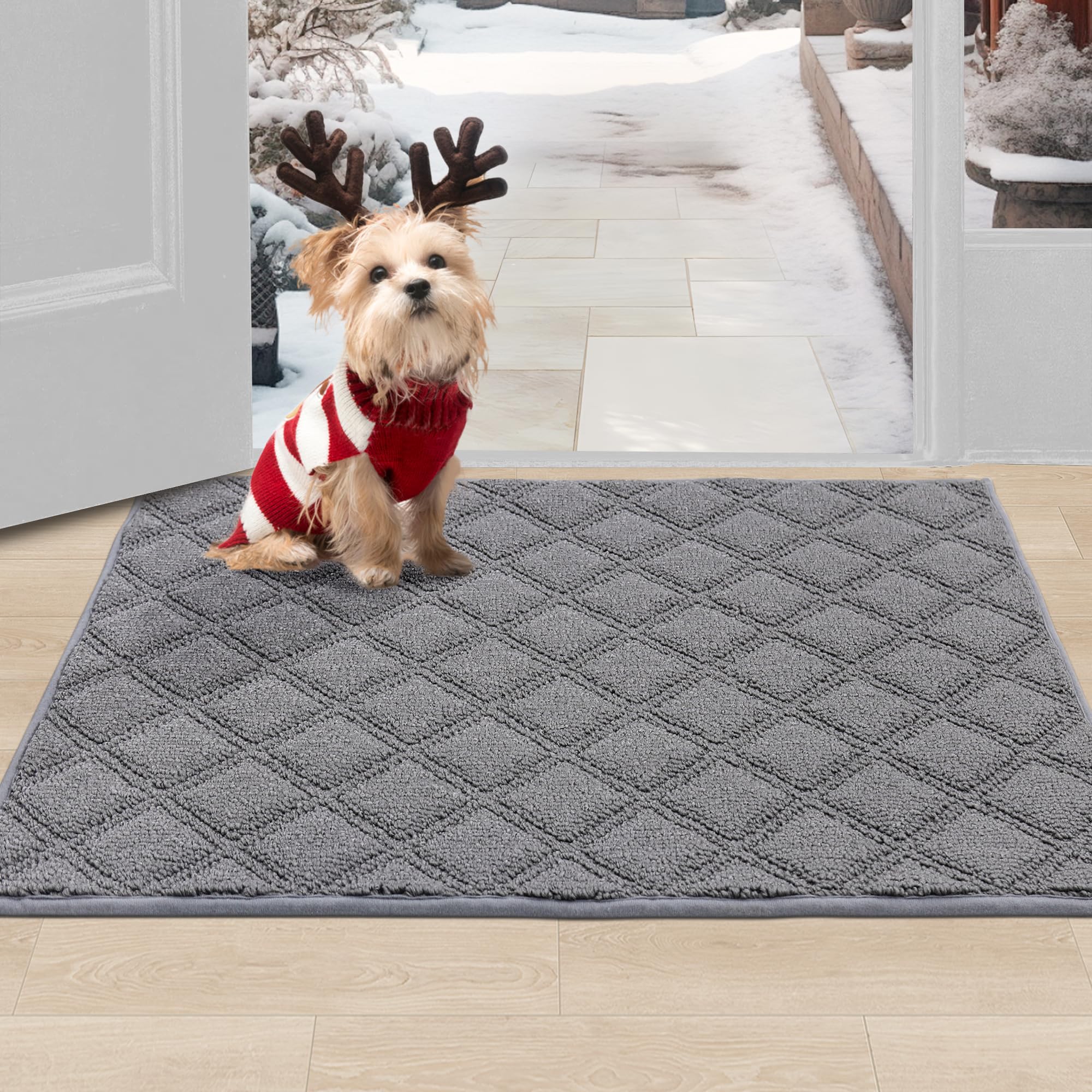 Photo 1 of BEQHAUSE Dirt Trapper Door Mat 24" x 36", Non-Slip Washable Doormats Welcome Mat, Dirt Resistant and Absorbent Entrance Mat, Low Profile Floor Mats for Front Back Door, Entryway, Grey