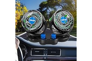 Yerloa Car Fan 12V, Dashboard Portable Fans That Blow Cold Air, Dual Head 2 Speed 360° Rotatable Electric Cooling Fan for Car, Vehicle, Truck, SUV, RV, Van, Boat, Golf Cart with Cigarette Lighter Plug