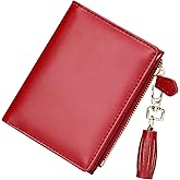 GEEAD Red Small Wallets for Women Bifold Slim Coin Purse Zipper ID Card Holder