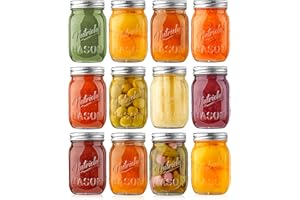 NutriChef Mason Jars with Lids - 16oz Spice Jar Glass Container w/Airtight Lid and Band - Ideal for Meal Prep, Overnight Oats