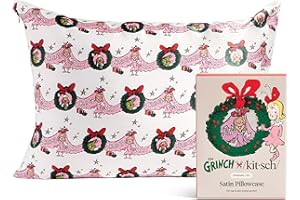 The Grinch x Kitsch Satin Pillowcase with Zipper for Hair & Skin - Softer Than Silk Pillow Cases, Smooth Cooling Pillow Cover, Wrinkle-Free, Machine Washable, Queen/Standard (19x26)- Cindy Lou