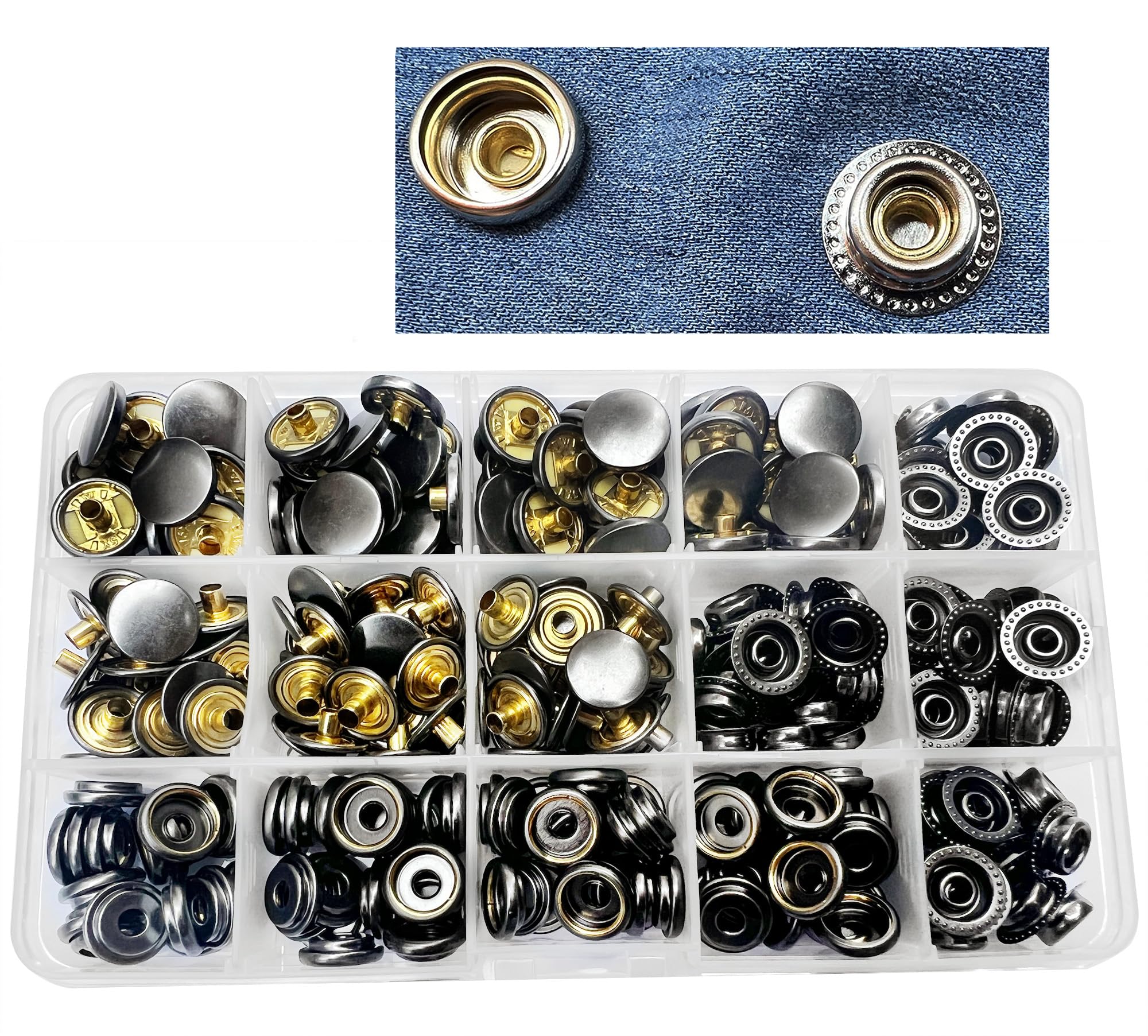 RERI Black Brass Diameter 15 mm 80 Set Buttons for Sewing and Crafts — image 1