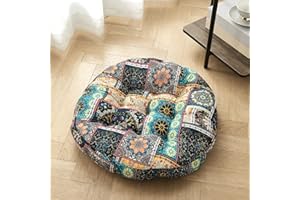 Getmo Resin Meditation Floor Pillow,Large Round Boho Floor Cushion, Mandala Bohemian Floor Pillows Cushion Seating for Yoga Living Room Balcony Office Outdoor Tatami,22x22 Inch,Flowers Green