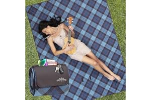 CARSTENS, INC. Easy Pack Waterproof Sandproof Picnic Blanket, Lightweight Foldable Outdoor Camping Beach Mat, Large 60"x80", Stormy Blue Plaid