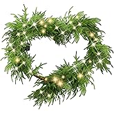 Goldshire 6 Ft Christmas Norfolk Pine Garland with 100 LED Lights, Dense Norfolk Pine Real Touch Garland, Artificial Greenery Garlands for Christmas Holiday Mantle Fireplace Table Home Decor Xmas