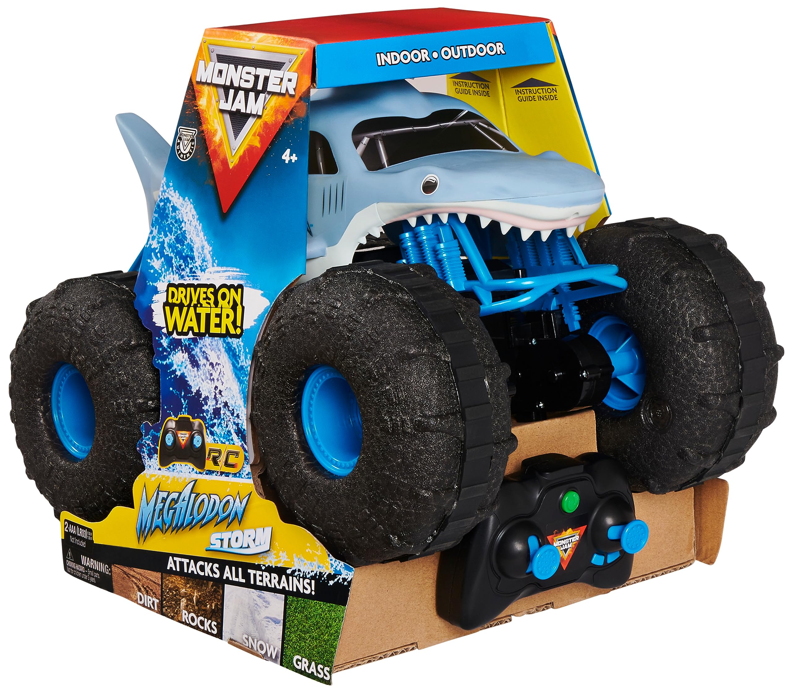 Monster Jam, Official Megalodon STORM All-Terrain Remote Control Monster Truck, 1:15 Scale, Grey