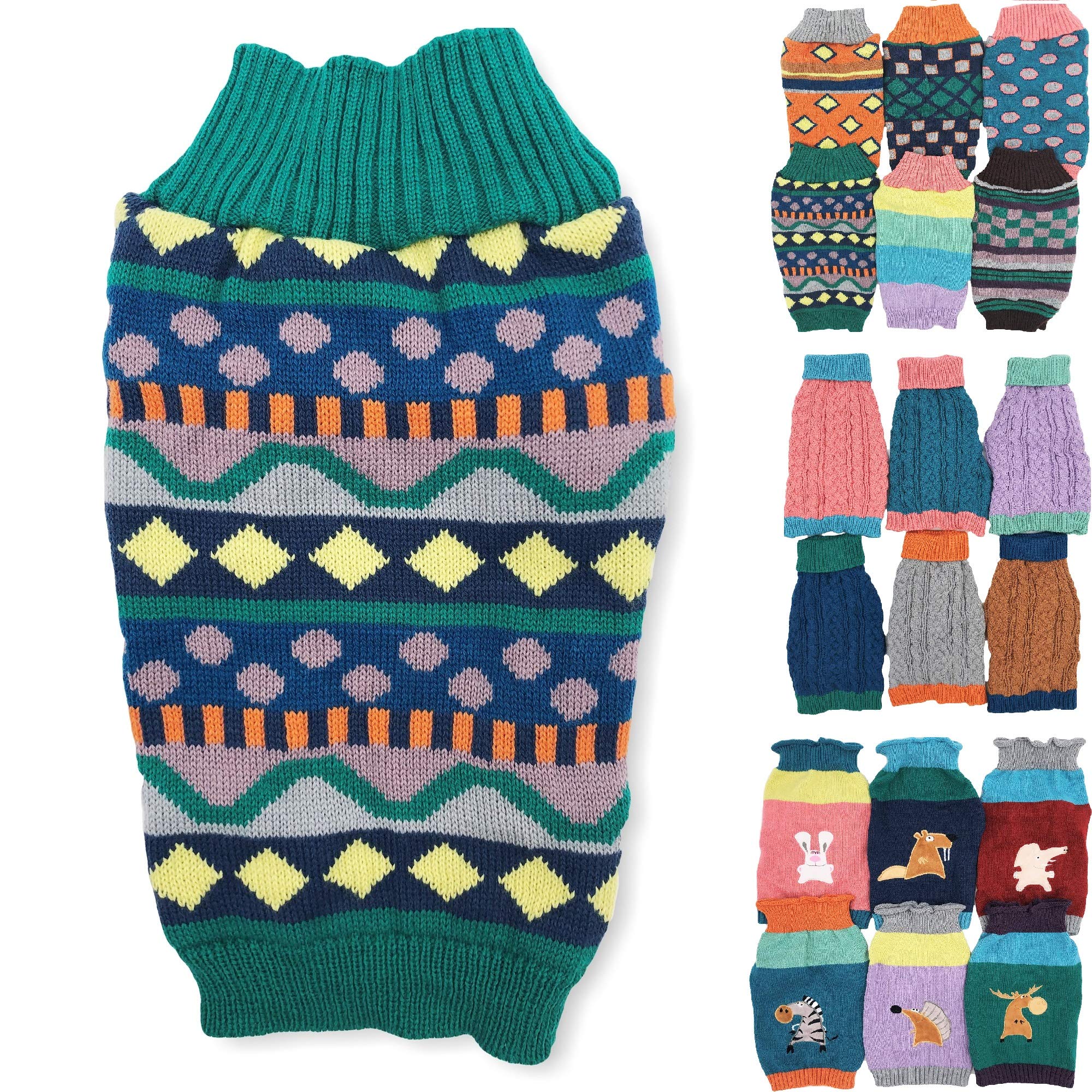 Dog Sweater Knitted Fashion Warm Soft Winter Clothes for Small Large Pet Cat Puppy (M: Length - 15", Multi Pattern)