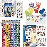 Paw Print Patrol Party Favors - Stationery Set 12 Pencils, 12 Stamps, 75 Tattoos, 16 Sticker Sheets - Suitable for Paw Patrol