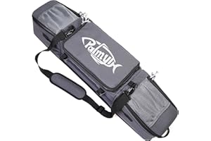 Palmyth Ice Fishing Rod Case Pole Storage Bag with 4 Rods Tube and 9 Pockets Transporter Gear (32", Gray)