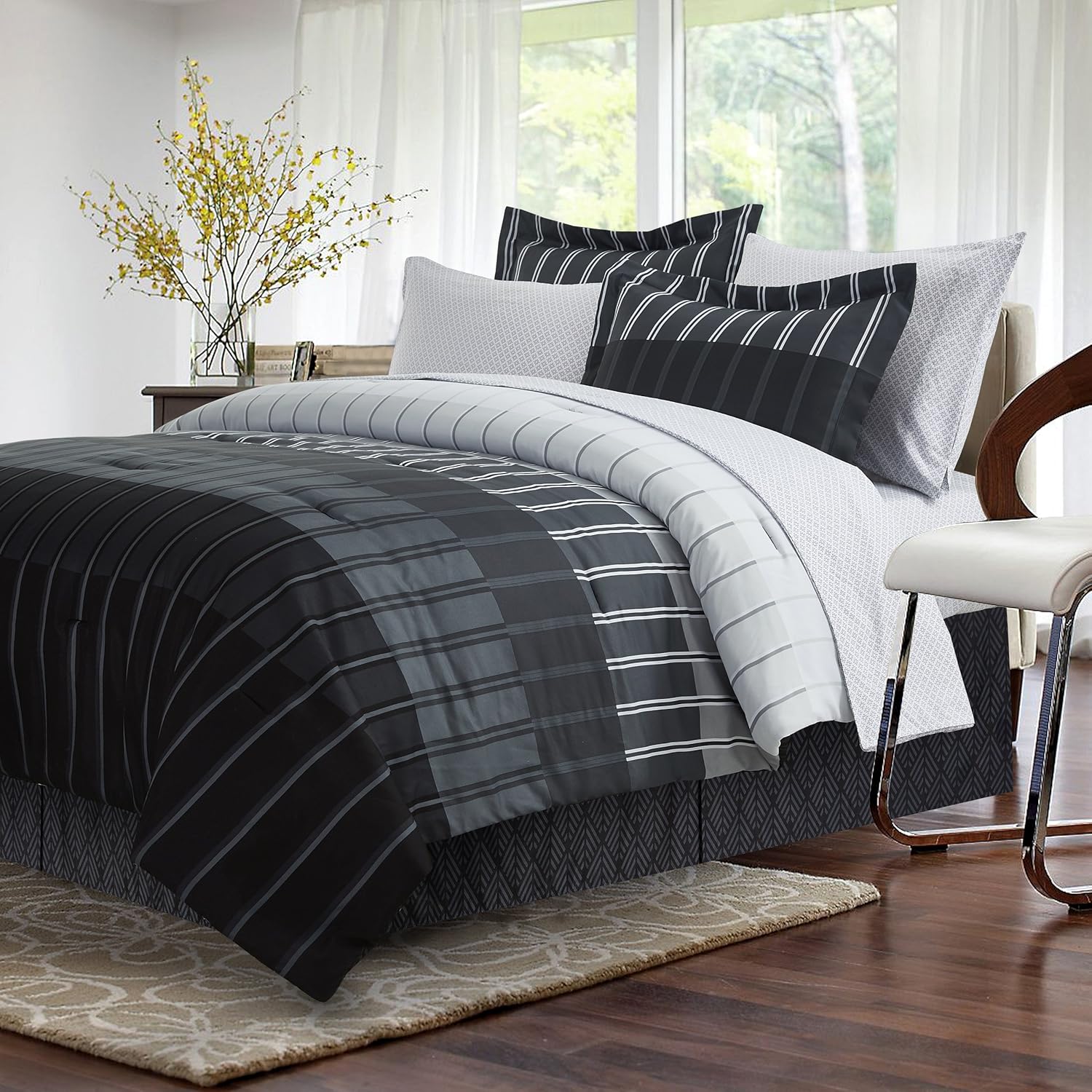 Ombre Stripe Grey 8-piece Bed-In-Bag, Twin