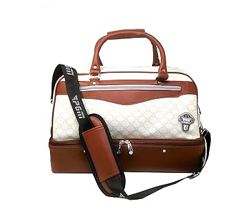 DI GRAZIA Nylon Leather Italian Beach Golf Weekend Duffle/Overnight Shoulder Travel Tote/Cabin Luggage Bag (Brown White)
