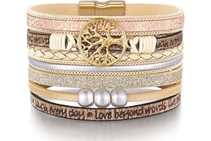 DESIMTION Inspirational Tree of Life Leather Bracelets for Women,Birthday Mothers Day Jewelry Gifts for Teen Girls