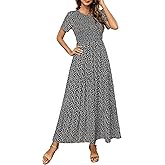 Maggeer Womens 2026 Summer Spring Smocked Wedding Guest Maxi Dress Casual Short Sleeve Floral Boho Flowy Long Dress