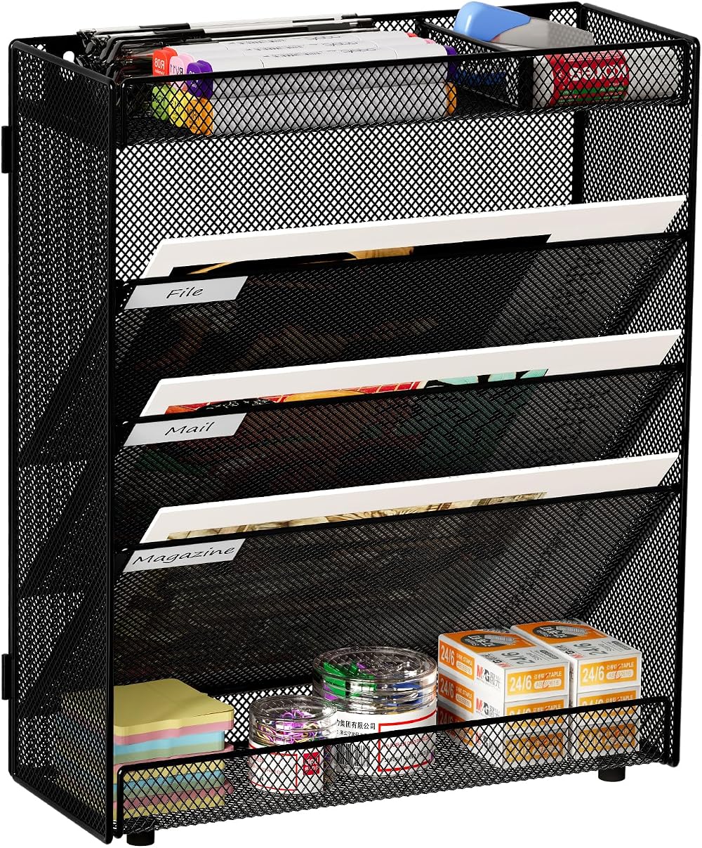 EasyPAG 5 Tier Wall File Organizer A4 Mesh Desk In Tray Holder Black