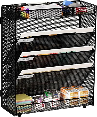 EasyPAG 5 Tier Wall File Organizer A4 Mesh Desk In Tray Holder Black